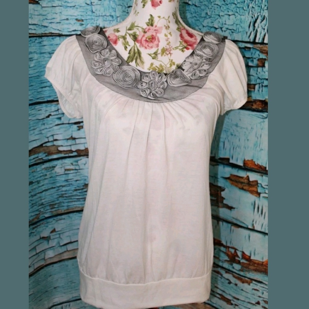 🛍AGENDA Rose Tulle White Blouse